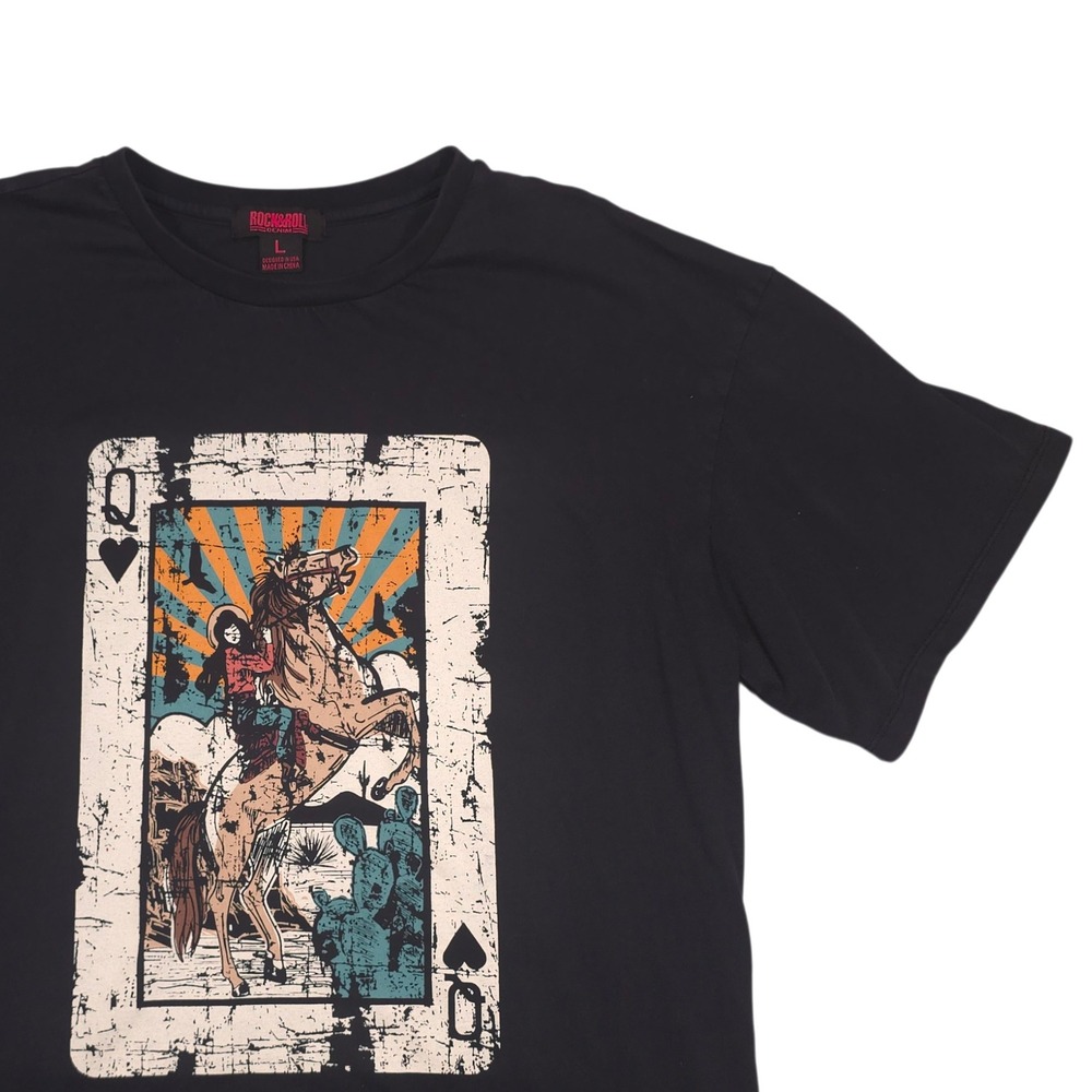 Rock and Roll Denim Mens Black Western Queen of Hearts Graphic Tee L BW21T02759
